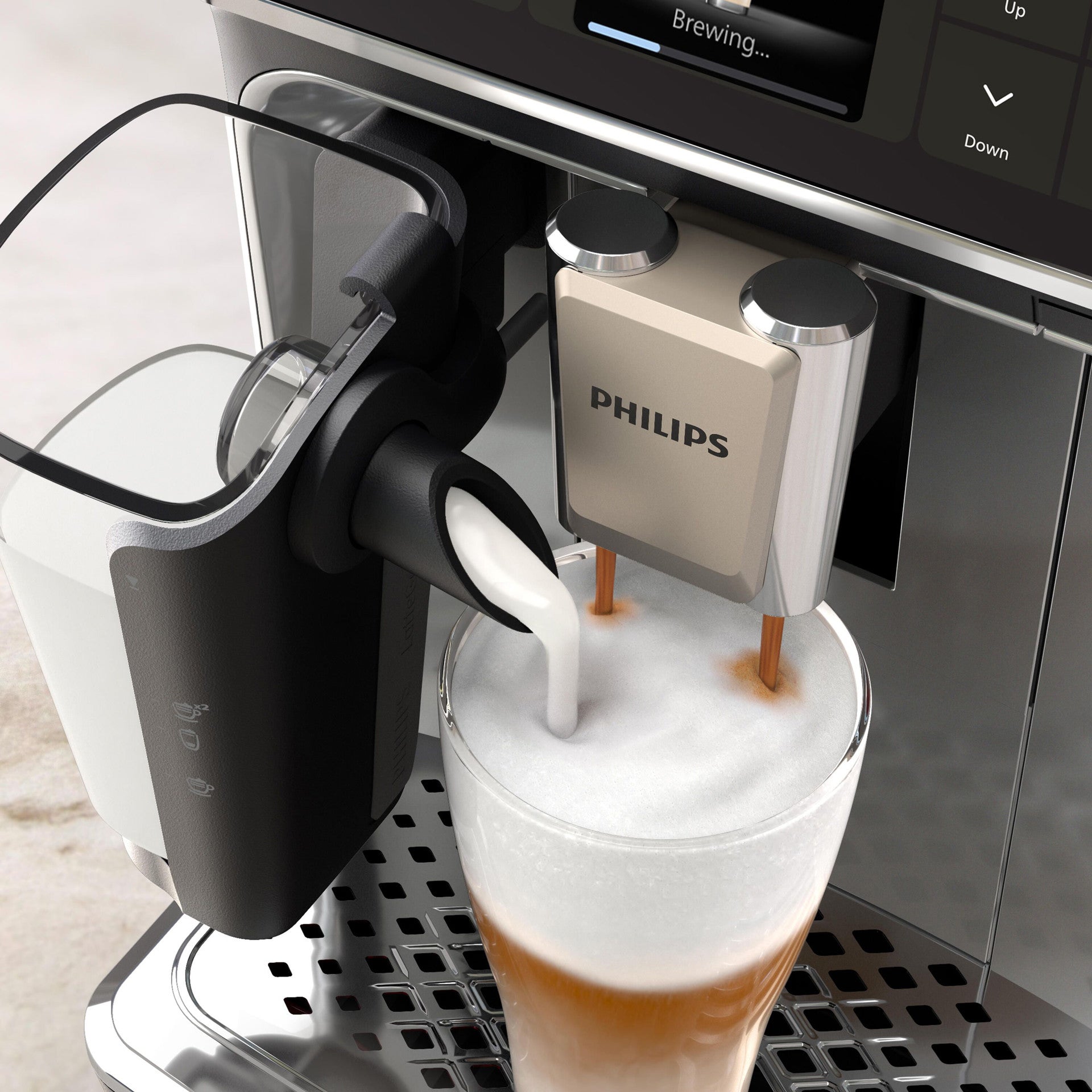 Philips 5500 LatteGo Gris chromé — vue trois-quarts avant