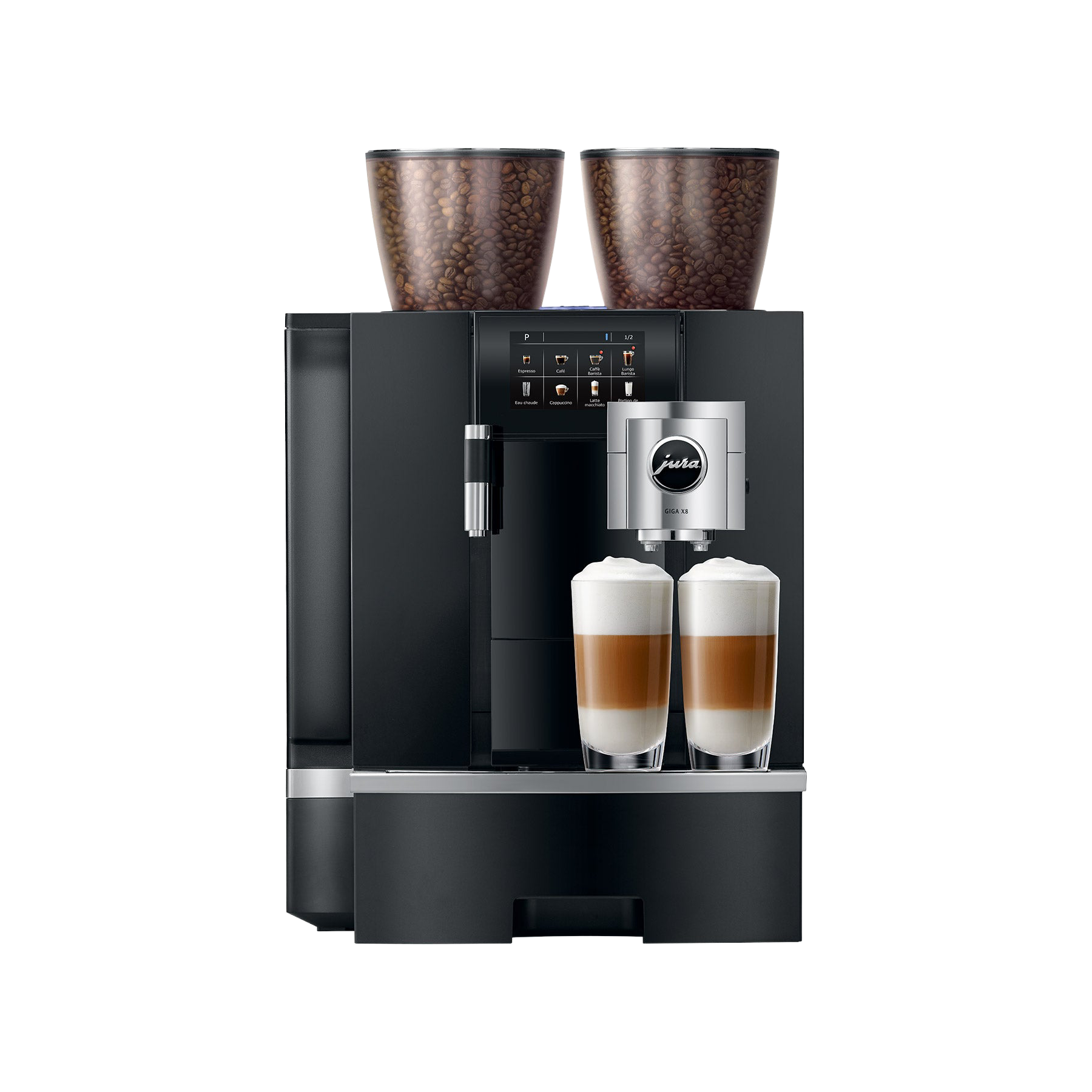 JURA GIGA X8 face avec deux latte macchiato