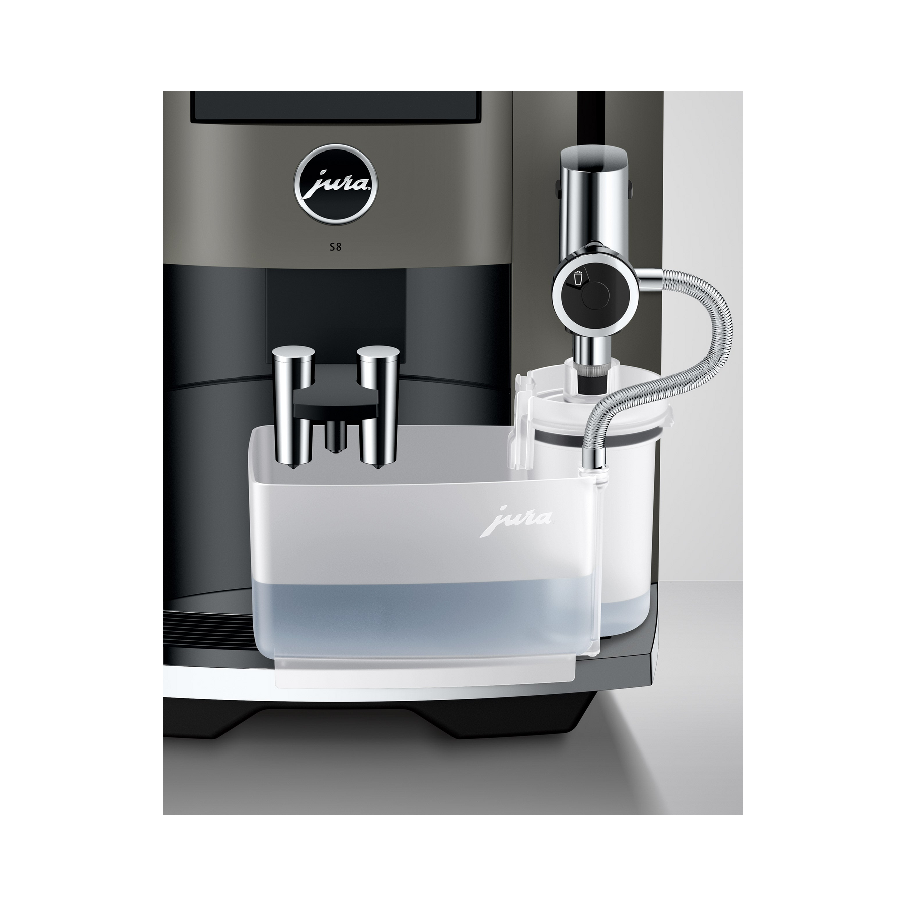 Jura S8 Dark Inox — bac à lait intégré