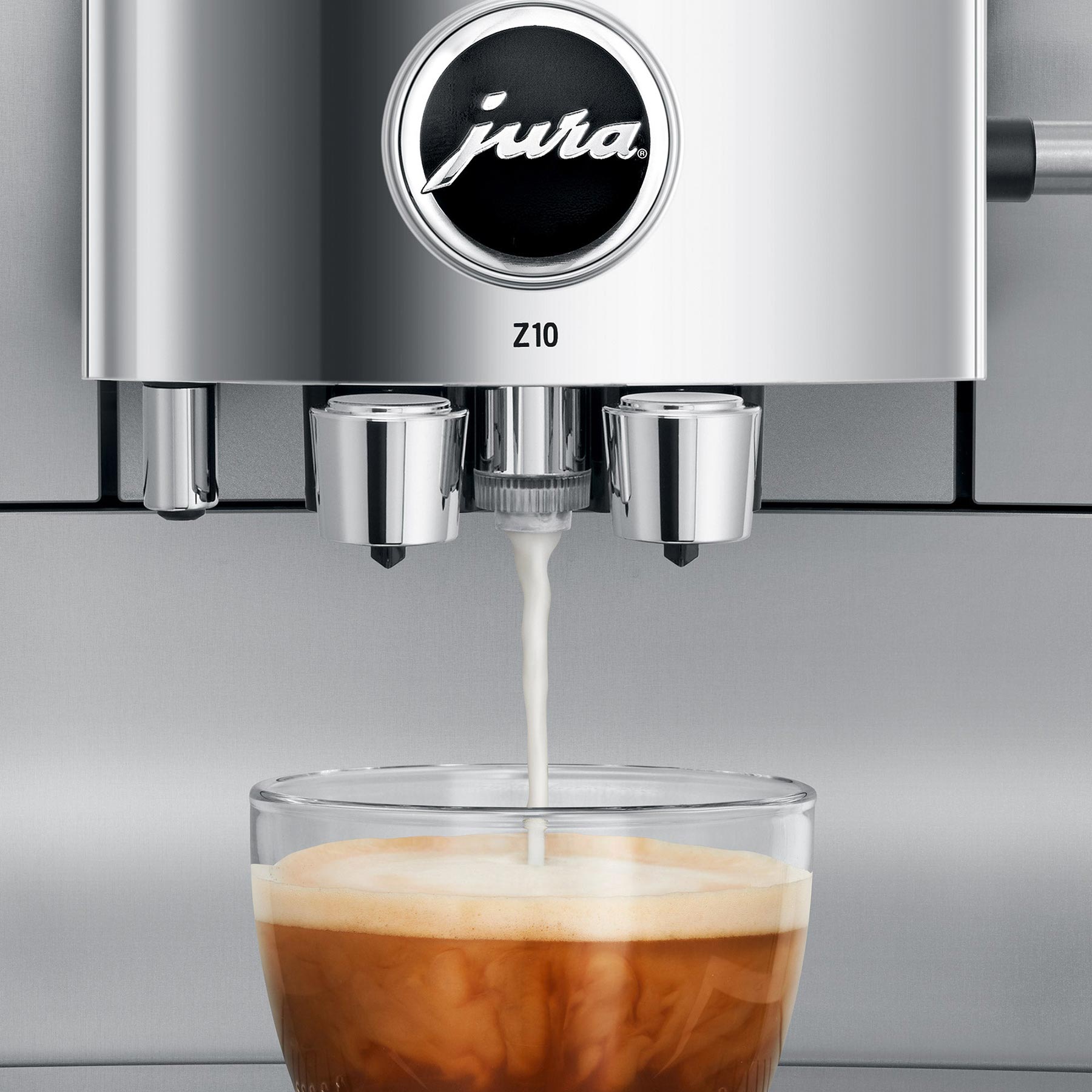 Jura Z10 Aluminium White — détail extraction, becs verseurs